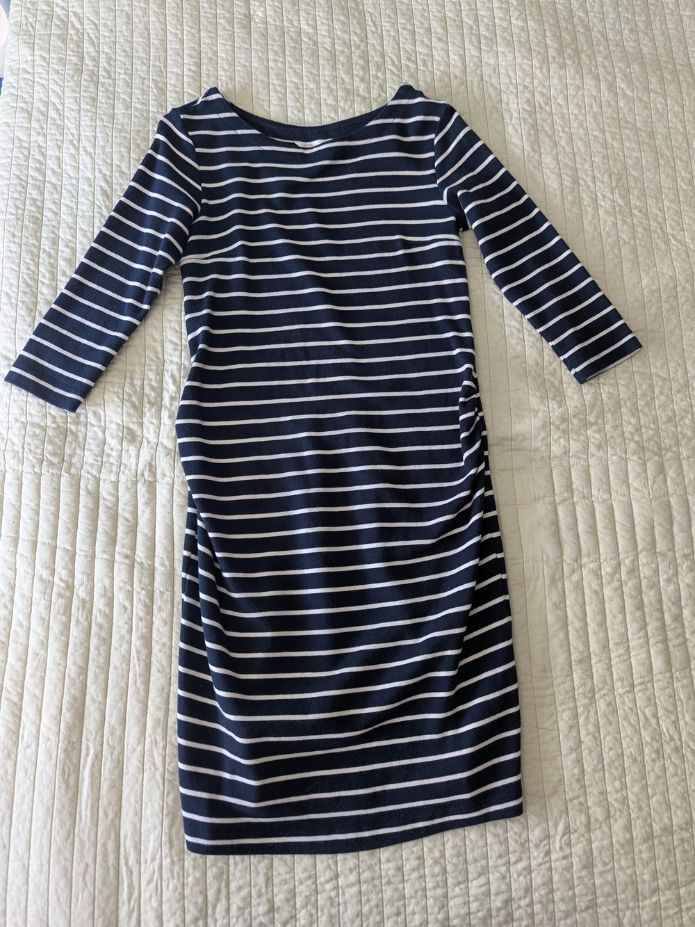 H&M Maternity Navy and White Striped Midi Dress